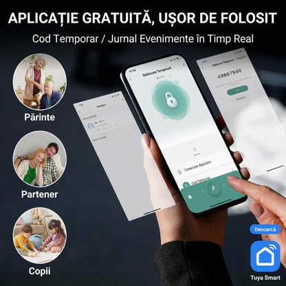 Mâner de Ușă Inteligent cu Amprentă și Cod
