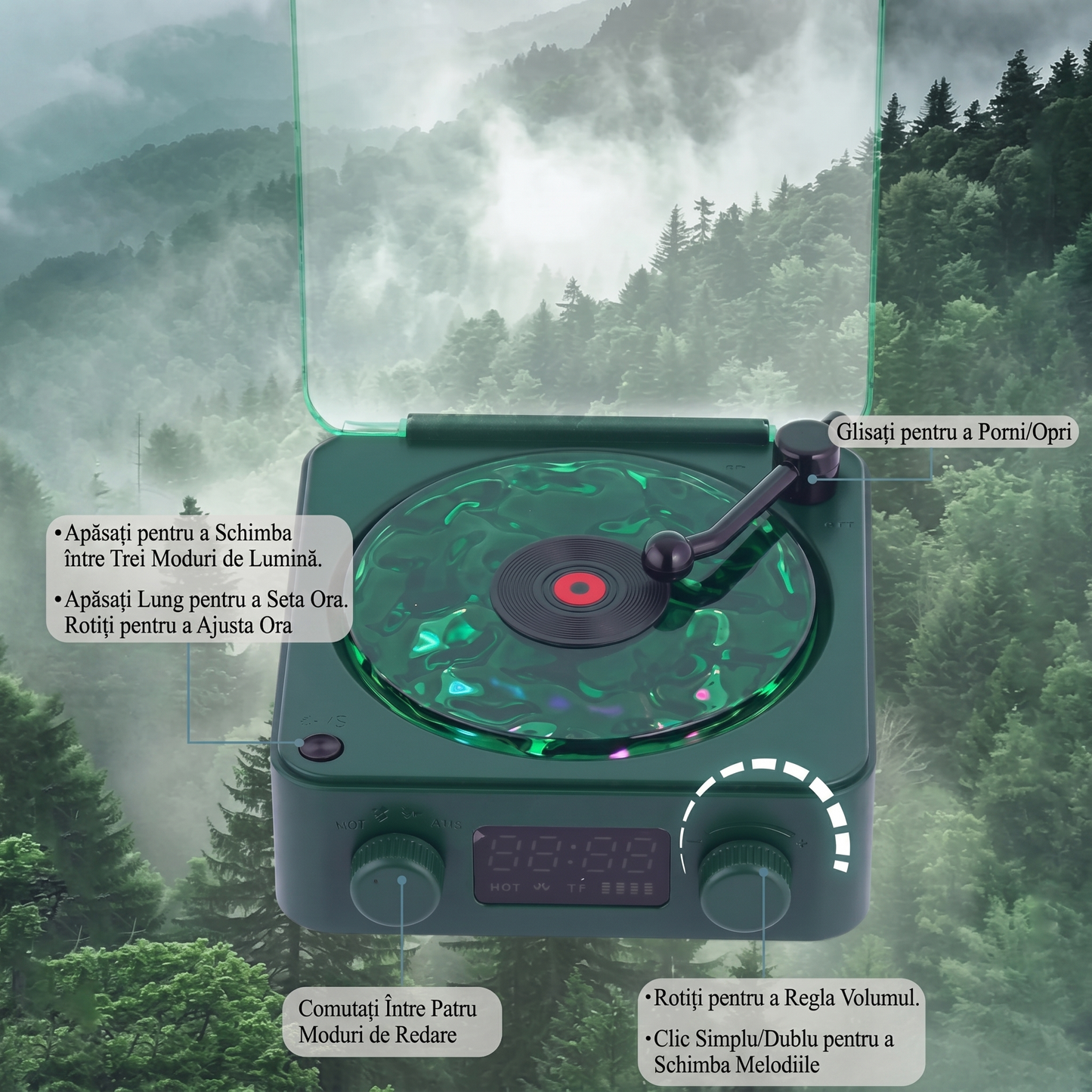 Boxă Bluetooth Retro cu Proiector de Valuri Oceanice