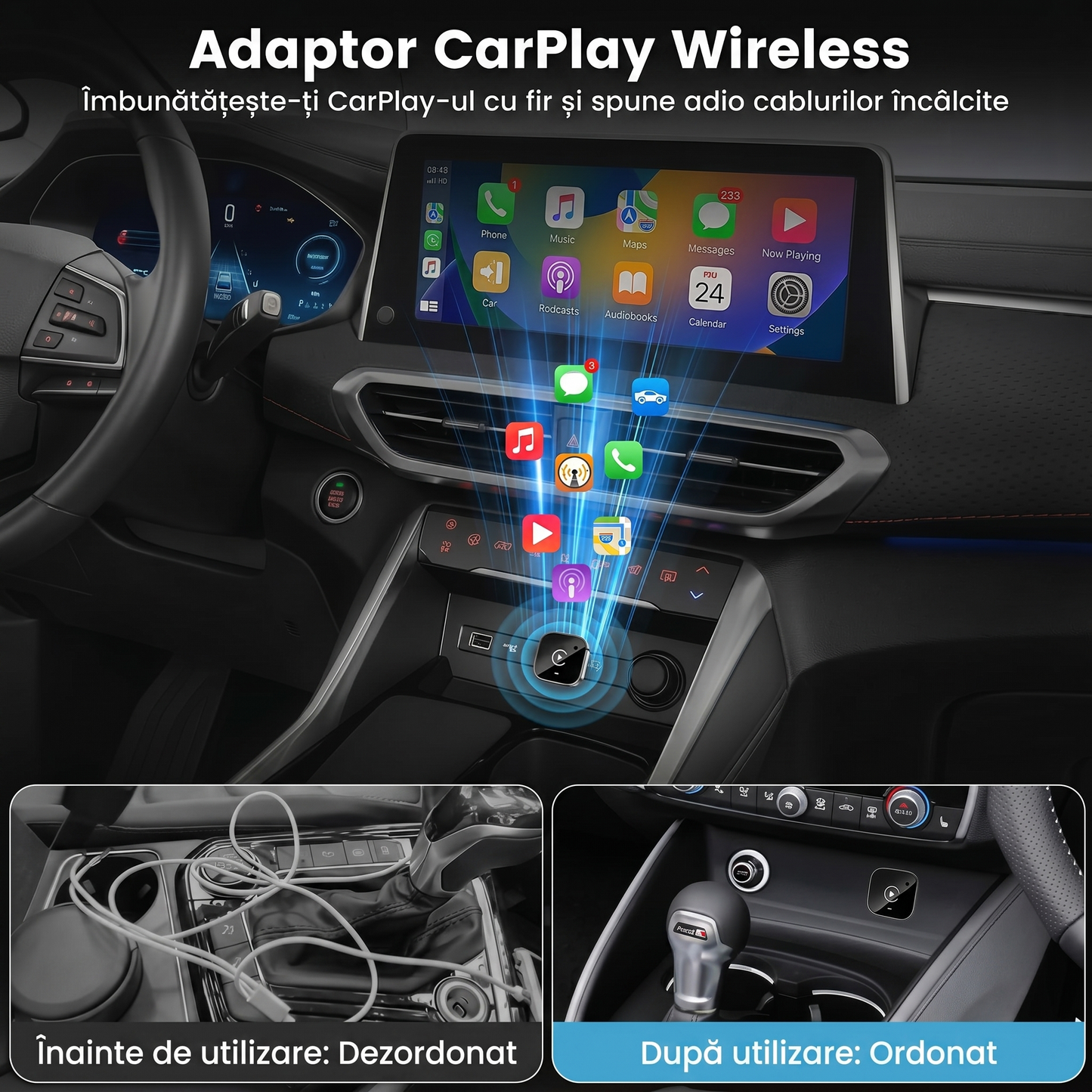 Adaptor Wireless 2în1 pentru CarPlay și Android Auto