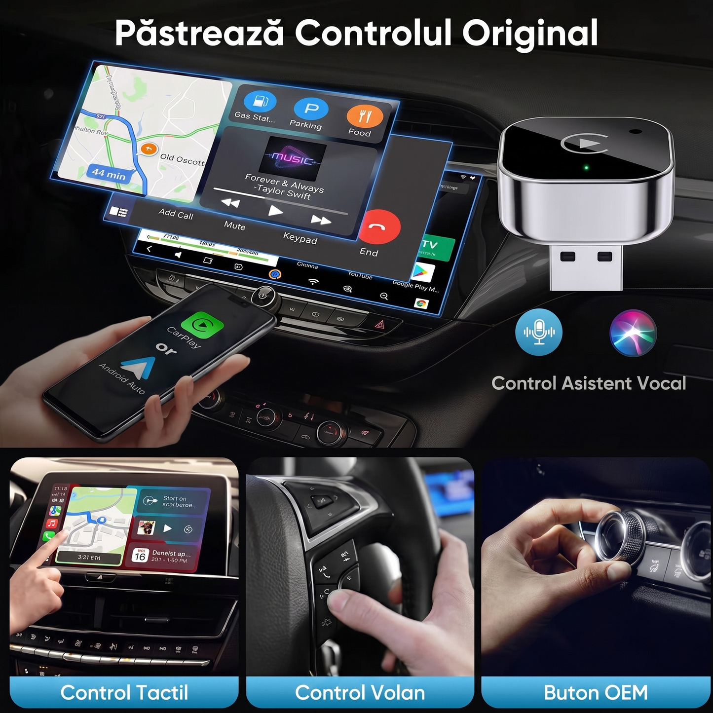 Adaptor Wireless 2în1 pentru CarPlay și Android Auto
