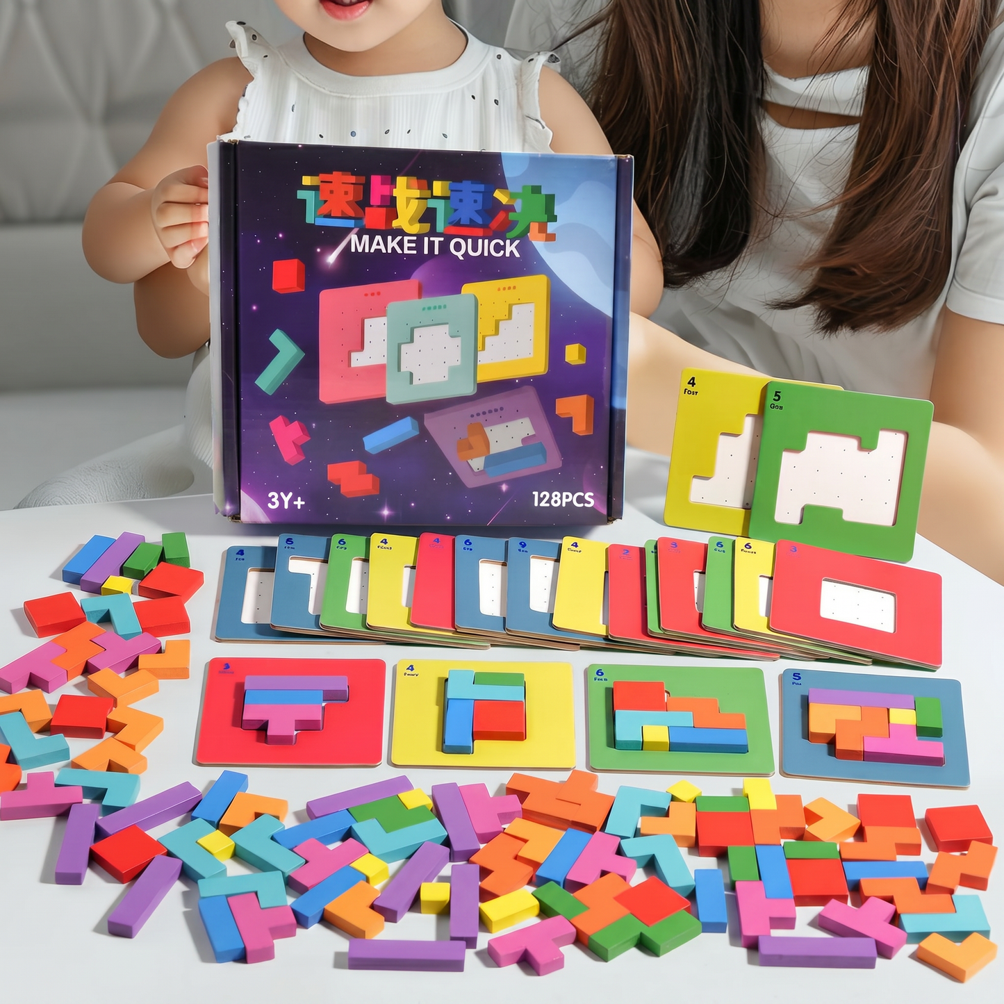Set Blocuri de Construcție Educaționale Interactive Părinte-Copil (128 Piese)
