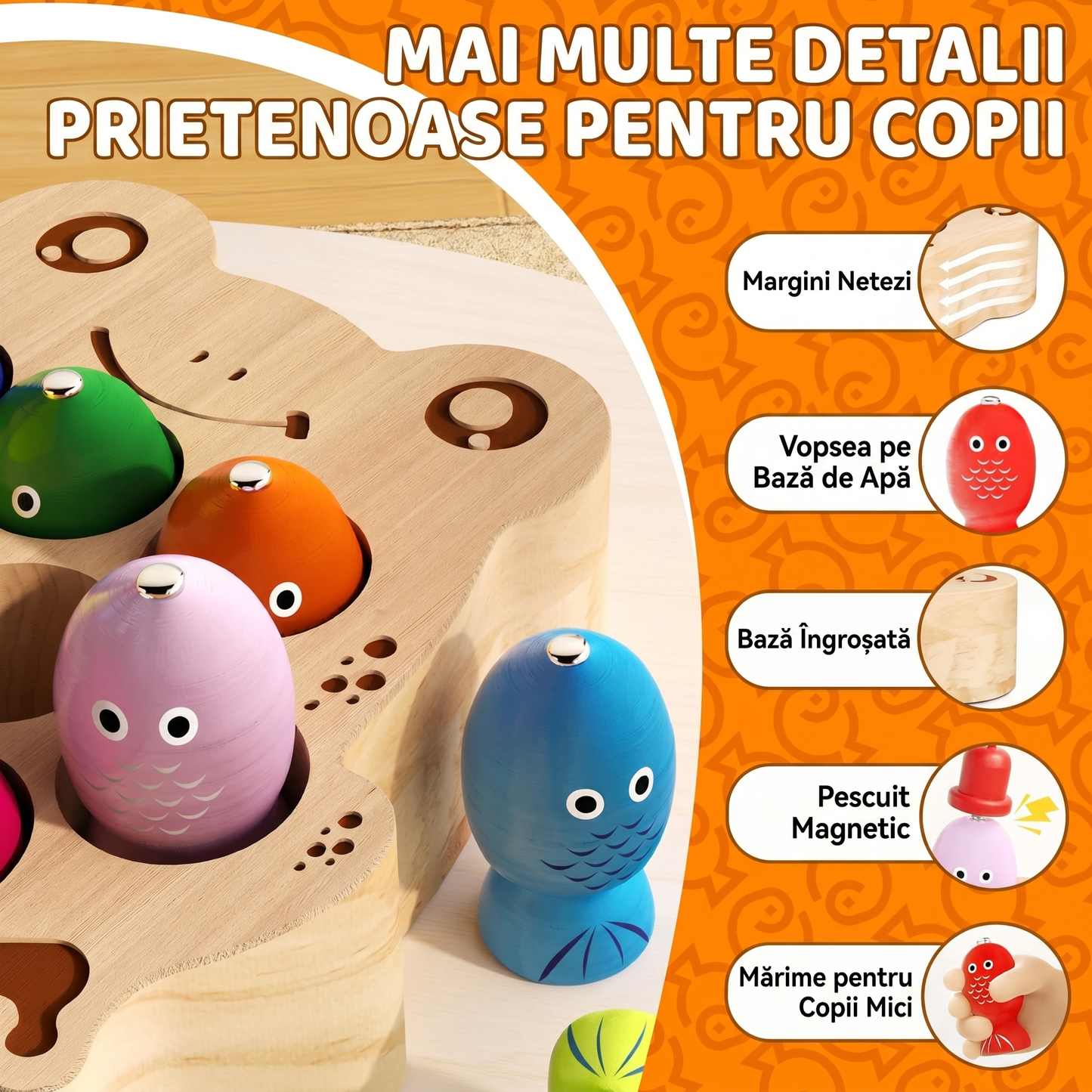 Joc Magnetic din Lemn de Pescuit cu Sortare de Culori pentru Copii (1–5 ani)