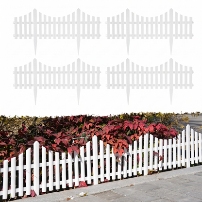 Set 4 Garduri Decorative din Plastic Alb pentru Grădină cu Fixare în Sol (60×21 cm)