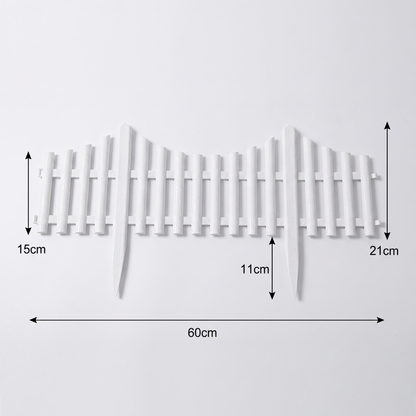 Set 4 Garduri Decorative din Plastic Alb pentru Grădină cu Fixare în Sol (60×21 cm)