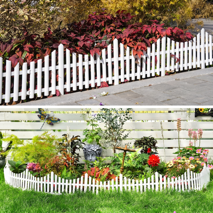 Set 4 Garduri Decorative din Plastic Alb pentru Grădină cu Fixare în Sol (60×21 cm)
