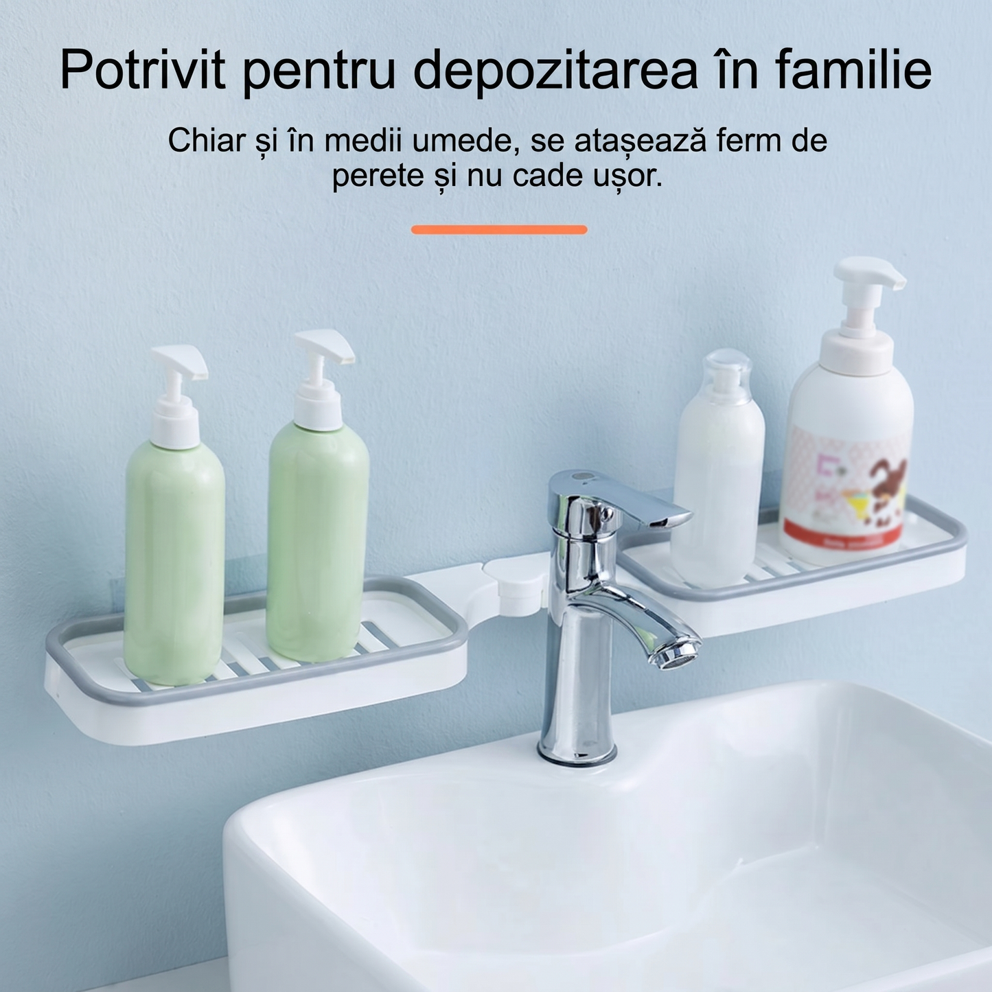 Suport de Colț Rotativ 180° cu Ventuză pentru Baie și Bucătărie