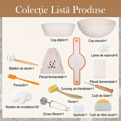 Set Coșuri de Fermentare pentru Pâine cu Accesorii de Coacere (17 Piese)