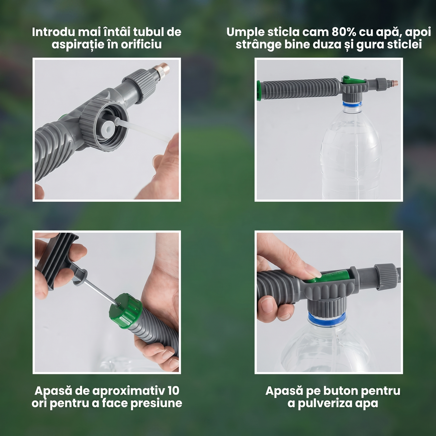 Pompa Manuală de Pulverizare cu Fixare pe Sticle și Debit Reglabil, Ideală pentru Grădină