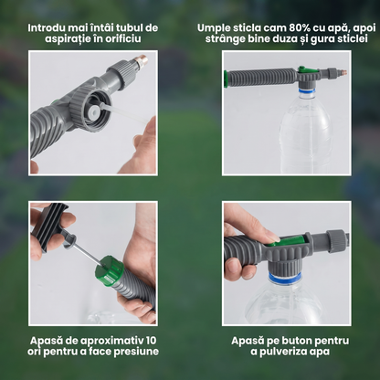 Pompa Manuală de Pulverizare cu Fixare pe Sticle și Debit Reglabil, Ideală pentru Grădină