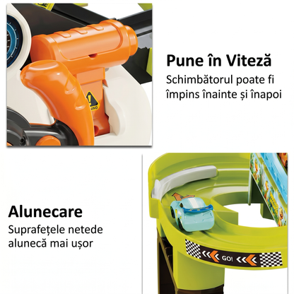 Jucărie Interactivă 2 în 1 Parcare cu Volan, Sunete și Muzică, 4 Mașinuțe Incluse