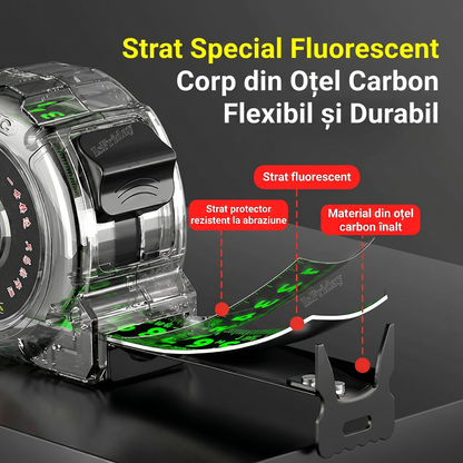Ruletă Profesională Auto-blocantă din Carbon cu Scală Dublă Fluorescentă