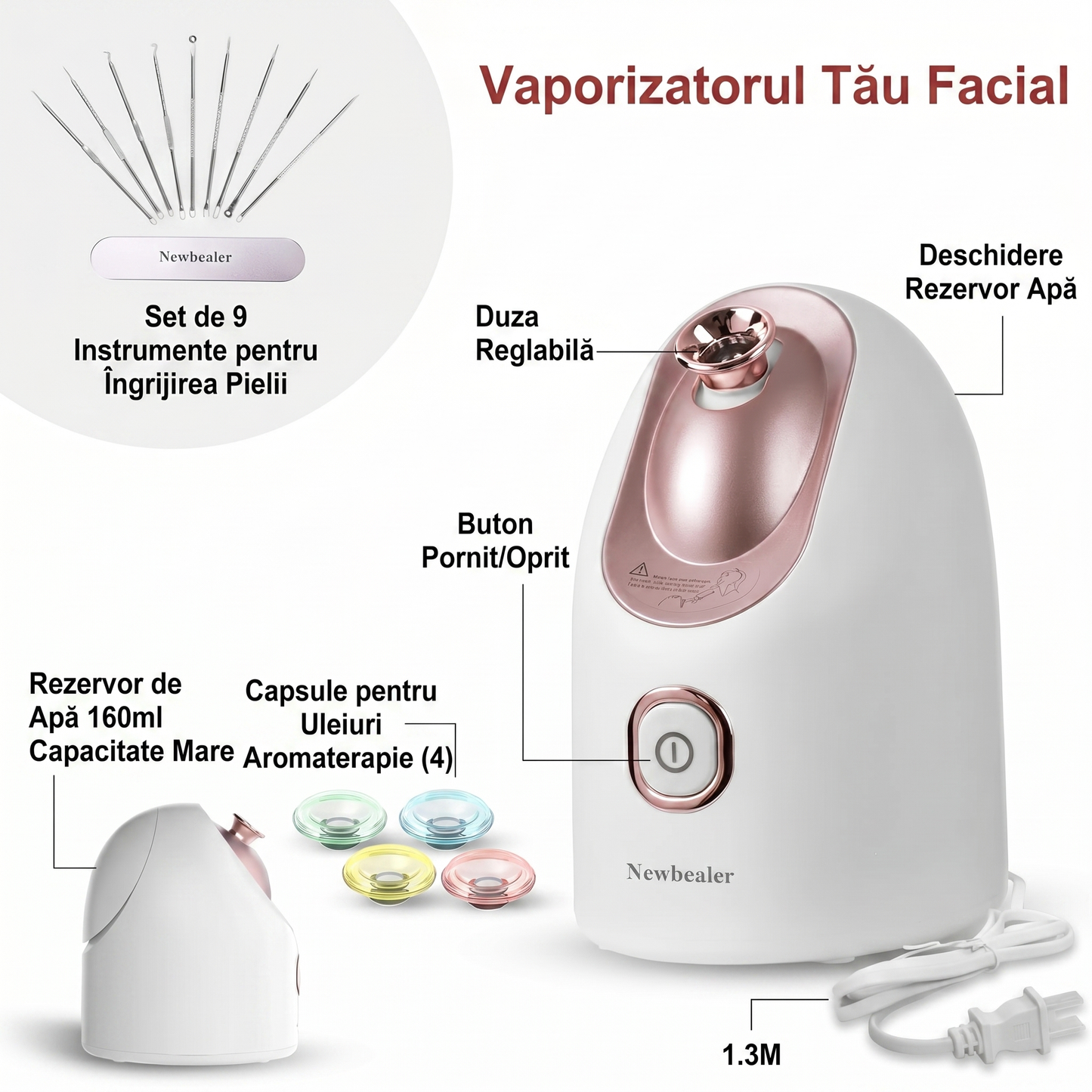 Saună Facială Nano Ionică cu Abur Cald și Kit pentru Curățare (160 ml)
