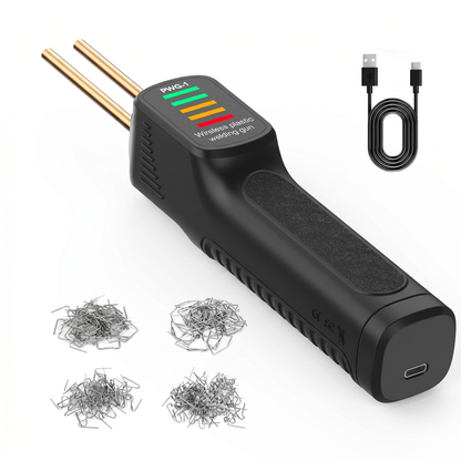 Pistol fără Fir pentru Lipit Plastic cu Acumulator și Set de Capse (200 Buc)