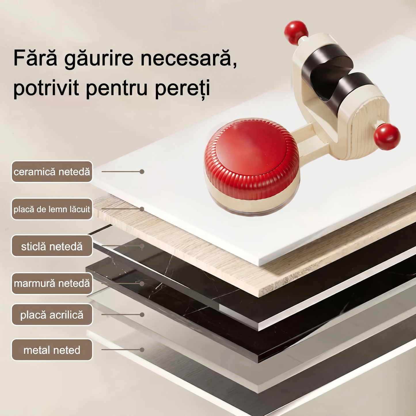 Suport de Duș Reglabil 360° cu Ventuză Puternică, Fără Găurire