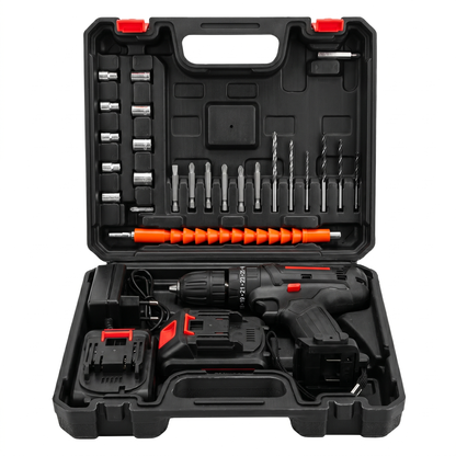 Mașină de Găurit și Înșurubat cu Acumulator 21V, Cuplu 65 Nm, 2 Baterii și Accesorii