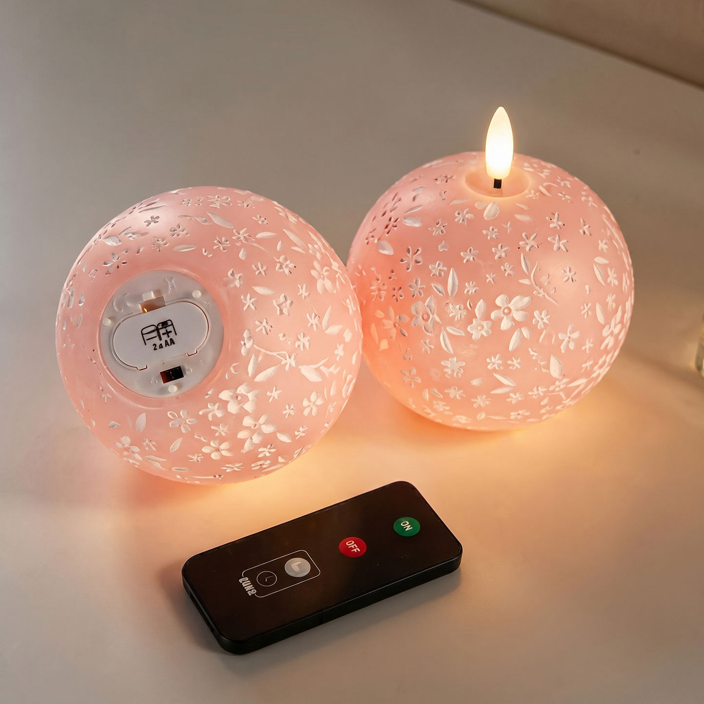 Lumânare LED Fără Flacără Tip Sferă Sculptată cu Telecomandă și Timer pentru Ambianță Romantică