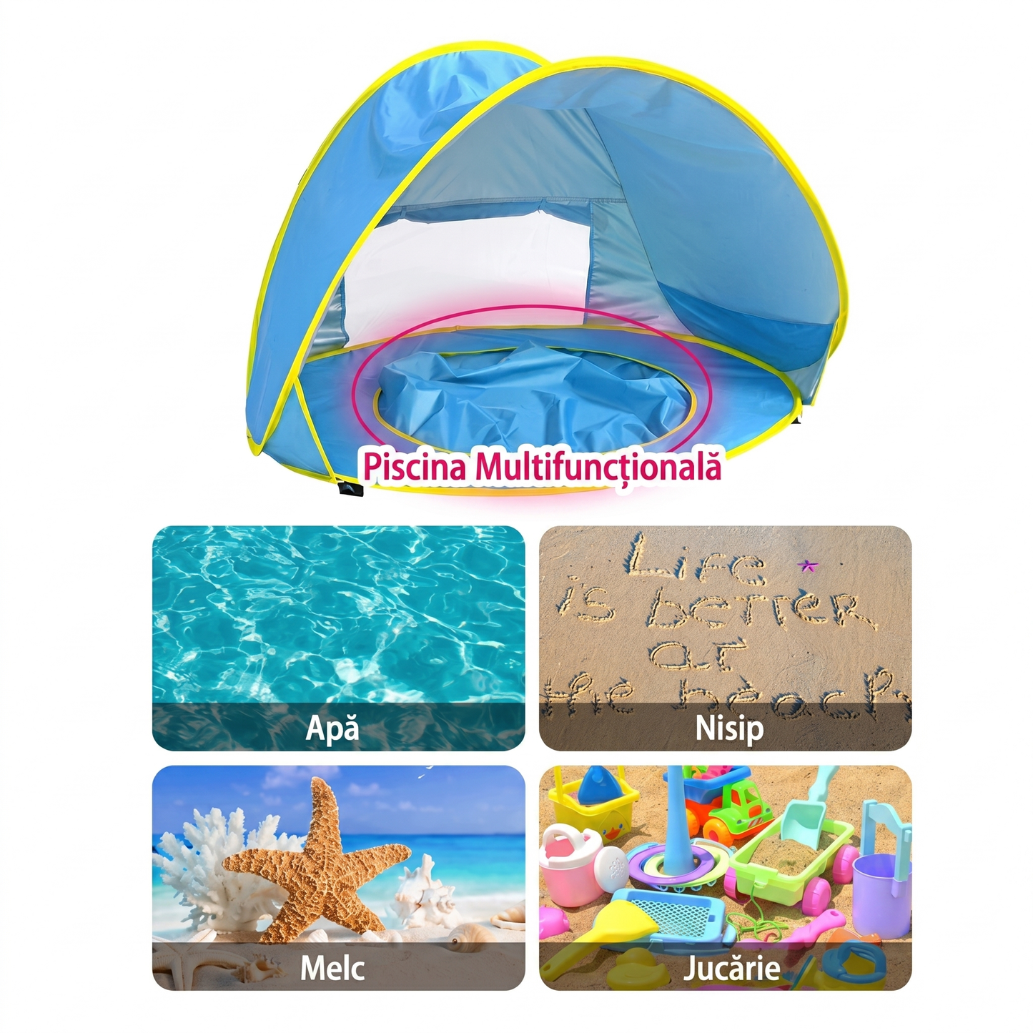 Cort de Plajă pentru Copii cu Mini Piscină și Accesorii