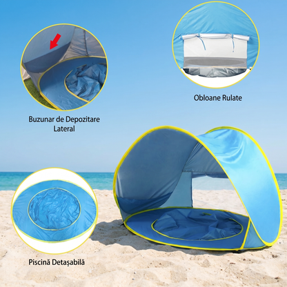 Cort de Plajă pentru Copii cu Mini Piscină și Accesorii
