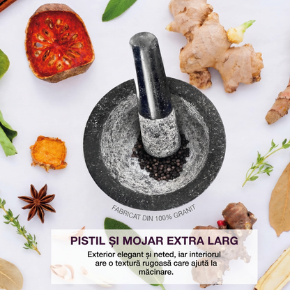 Mojar cu Pistil din Granit pentru Măcinat Condimente și Ierburi