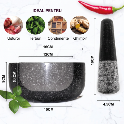 Mojar cu Pistil din Granit pentru Măcinat Condimente și Ierburi