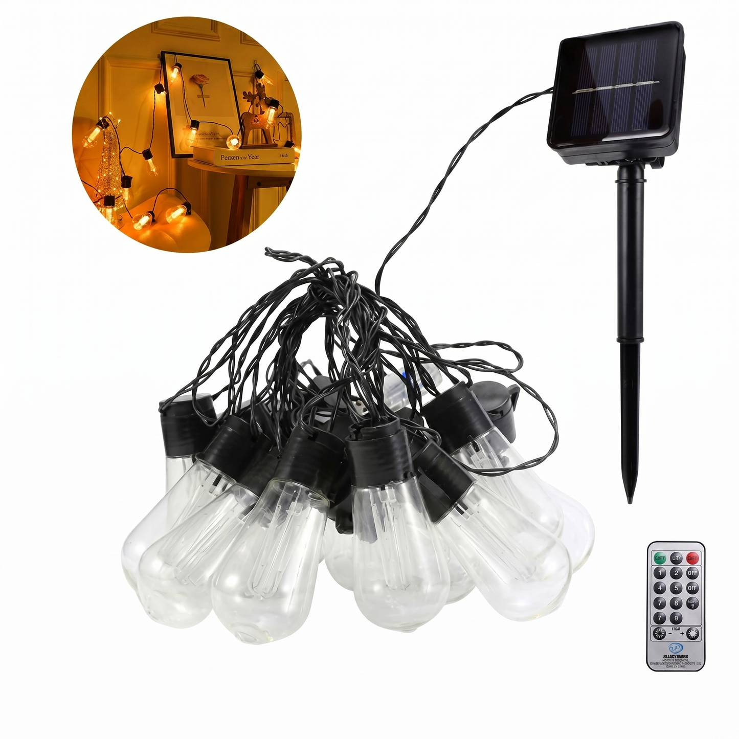 Ghirlandă Solară pentru Exterior cu 8 Moduri de Iluminare, IP65, 8 m, Multicolor