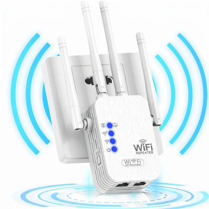 Repetor WiFi cu 4 Antene și Porturi LAN Duale, Amplificator de Semnal pentru Priză