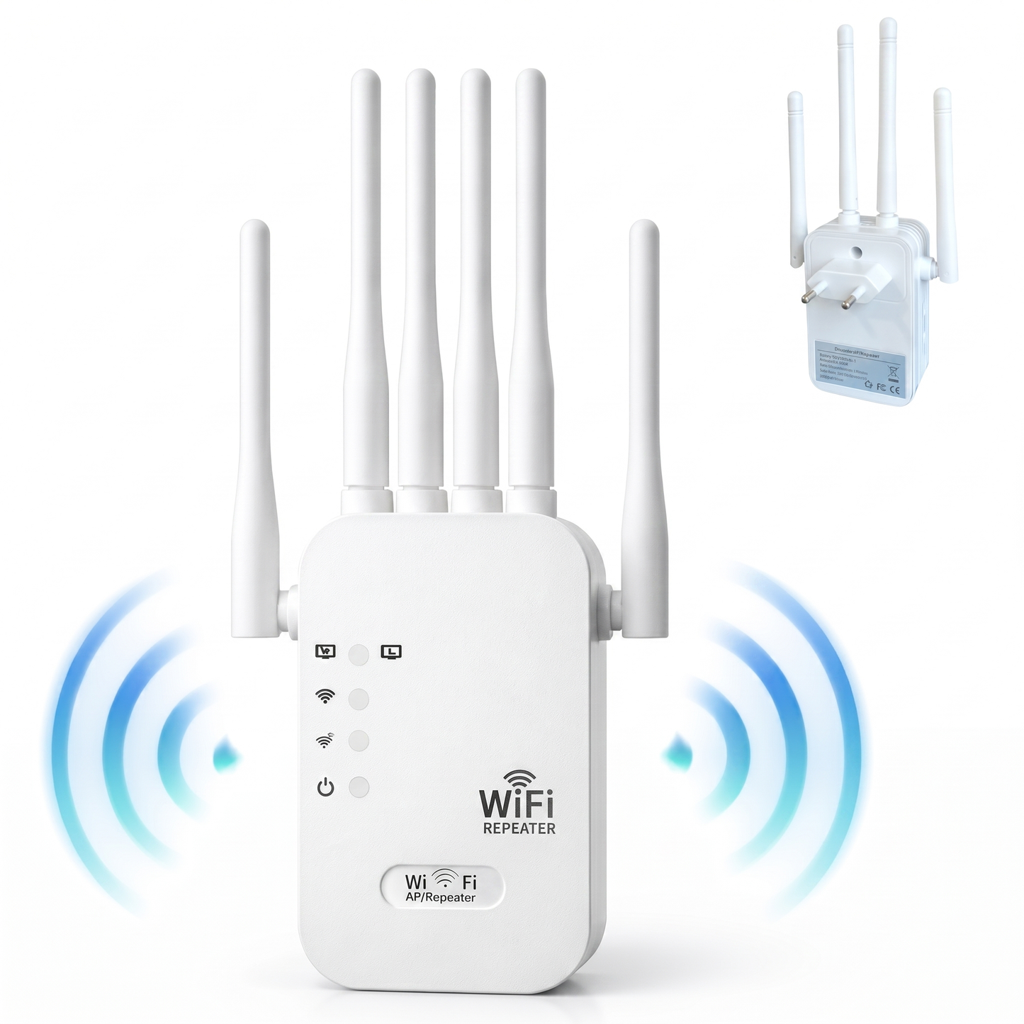 Repetor WiFi cu 4 Antene și Porturi LAN Duale, Amplificator de Semnal pentru Priză