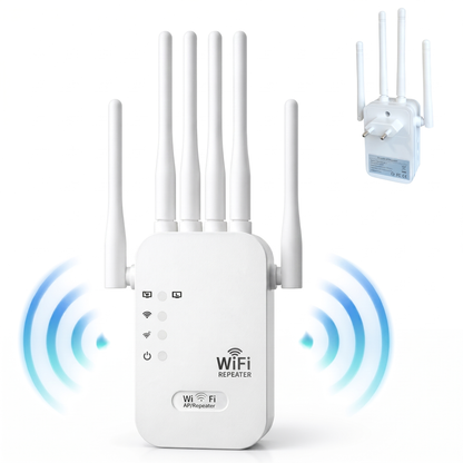 Repetor WiFi cu 4 Antene și Porturi LAN Duale, Amplificator de Semnal pentru Priză
