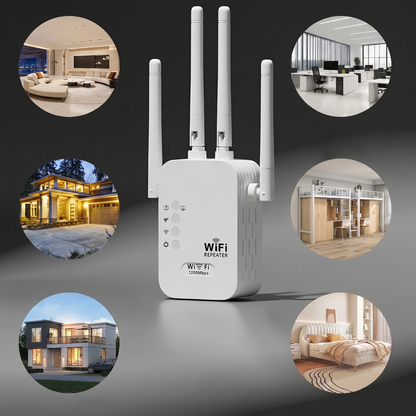 Repetor WiFi cu 4 Antene și Porturi LAN Duale, Amplificator de Semnal pentru Priză