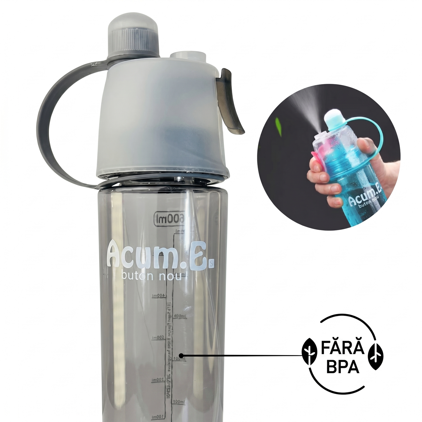 Sticlă de Apă 600 ml cu Pulverizator