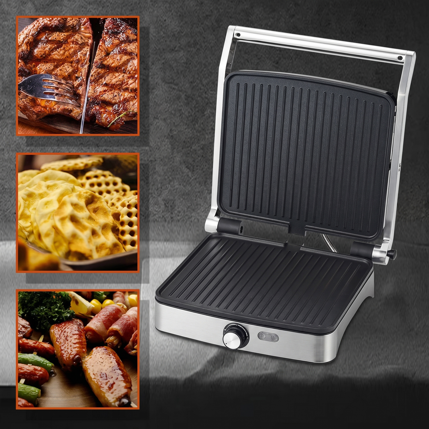 Grill Electric 2000 W cu Plăci Antiaderente și Deschidere 180°