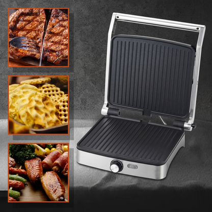 Grill Electric 2000 W cu Plăci Antiaderente și Deschidere 180°