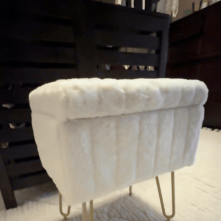 Scaun Taburet de Toaletă cu Blană Artificială și Depozitare