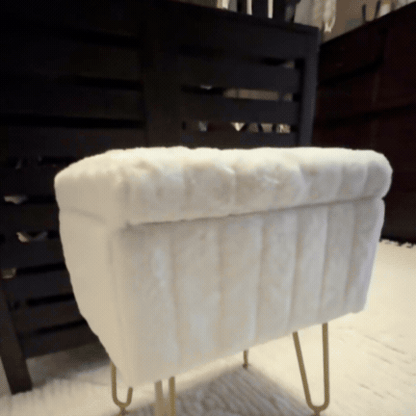 Scaun Taburet de Toaletă cu Blană Artificială și Depozitare