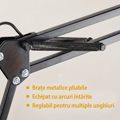 Lampă LED de Lucru cu Clemă și Braț Pliabil, Reglaj Intensitate și Temperatură Culoare