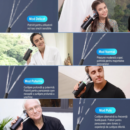 Curățător Electric pentru Urechi cu 4 Moduri și Duze Interschimbabile, Rezistent la Apă