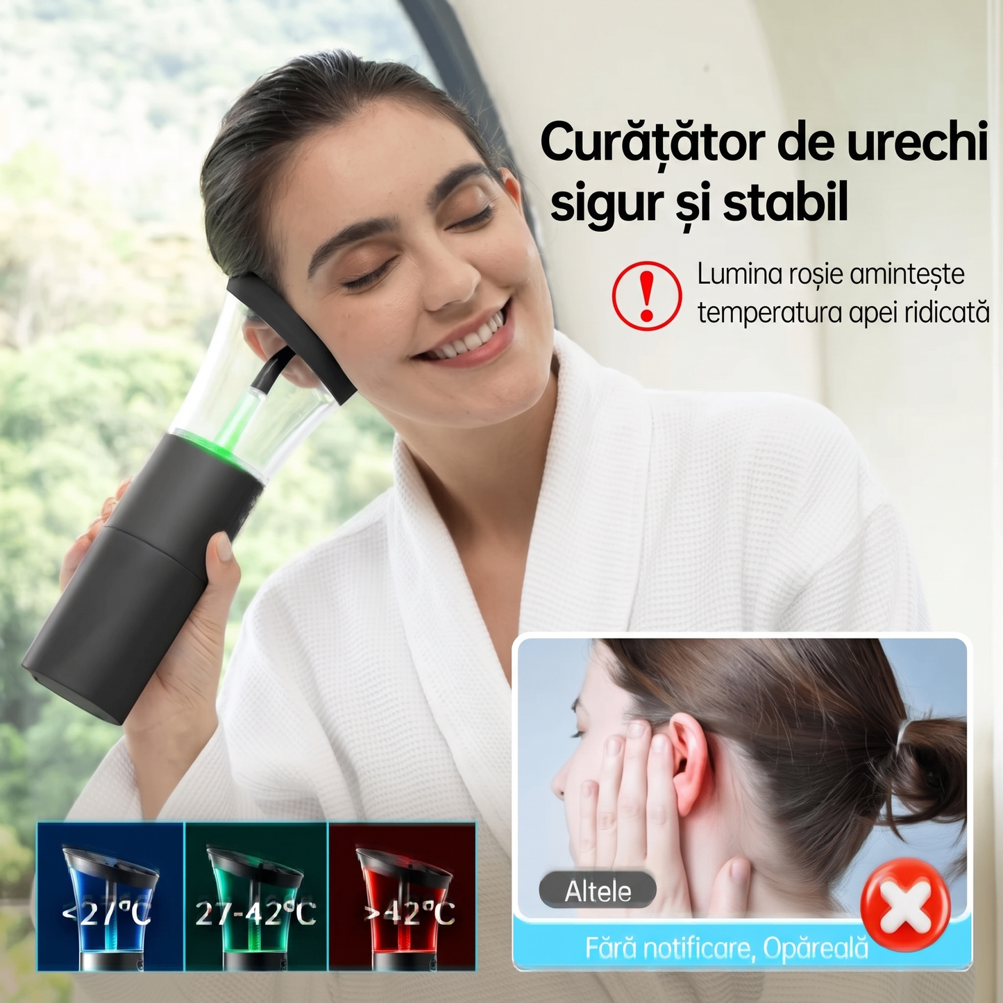 Curățător Electric pentru Urechi cu 4 Moduri și Duze Interschimbabile, Rezistent la Apă