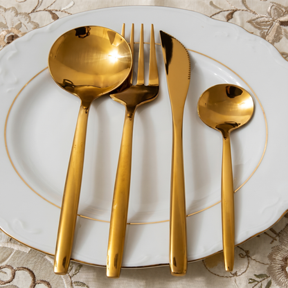 Set de 24 de Tacâmuri din Oțel cu Model Auriu
