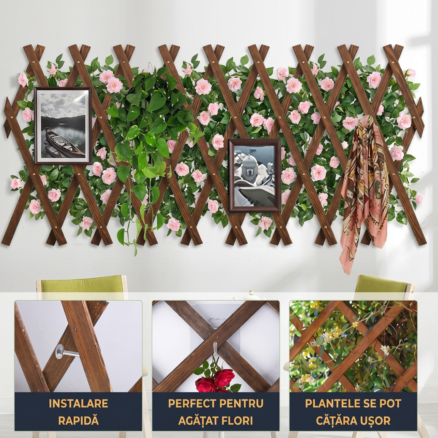 Suport Extensibil din Lemn Natural pentru Casă și Curte