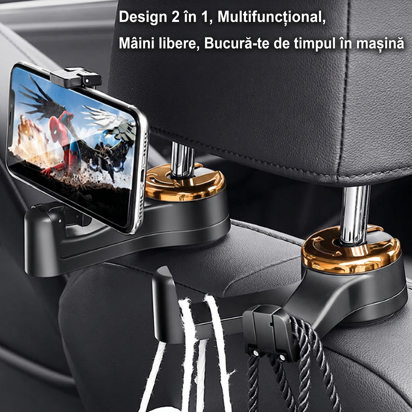 Cârlig Auto 2 în 1 cu Suport pentru Telefon