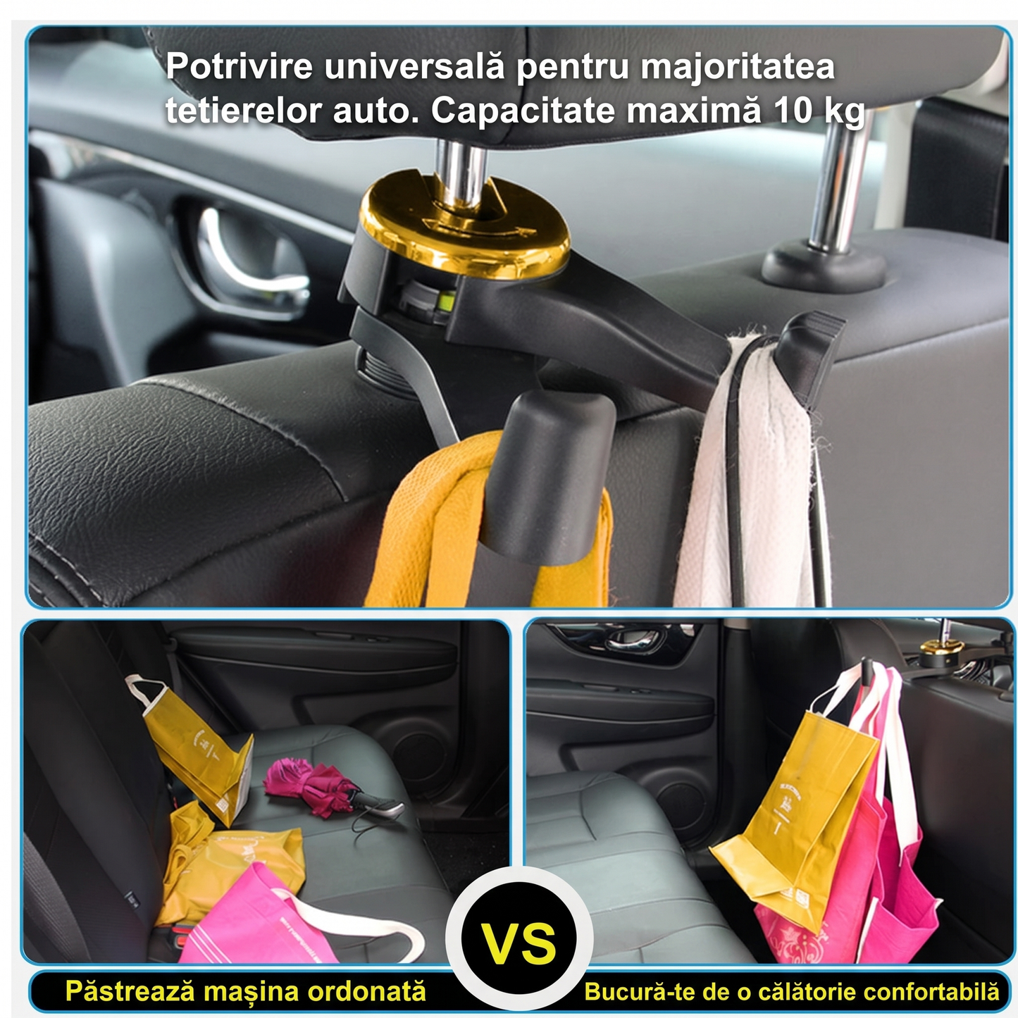 Cârlig Auto 2 în 1 cu Suport pentru Telefon