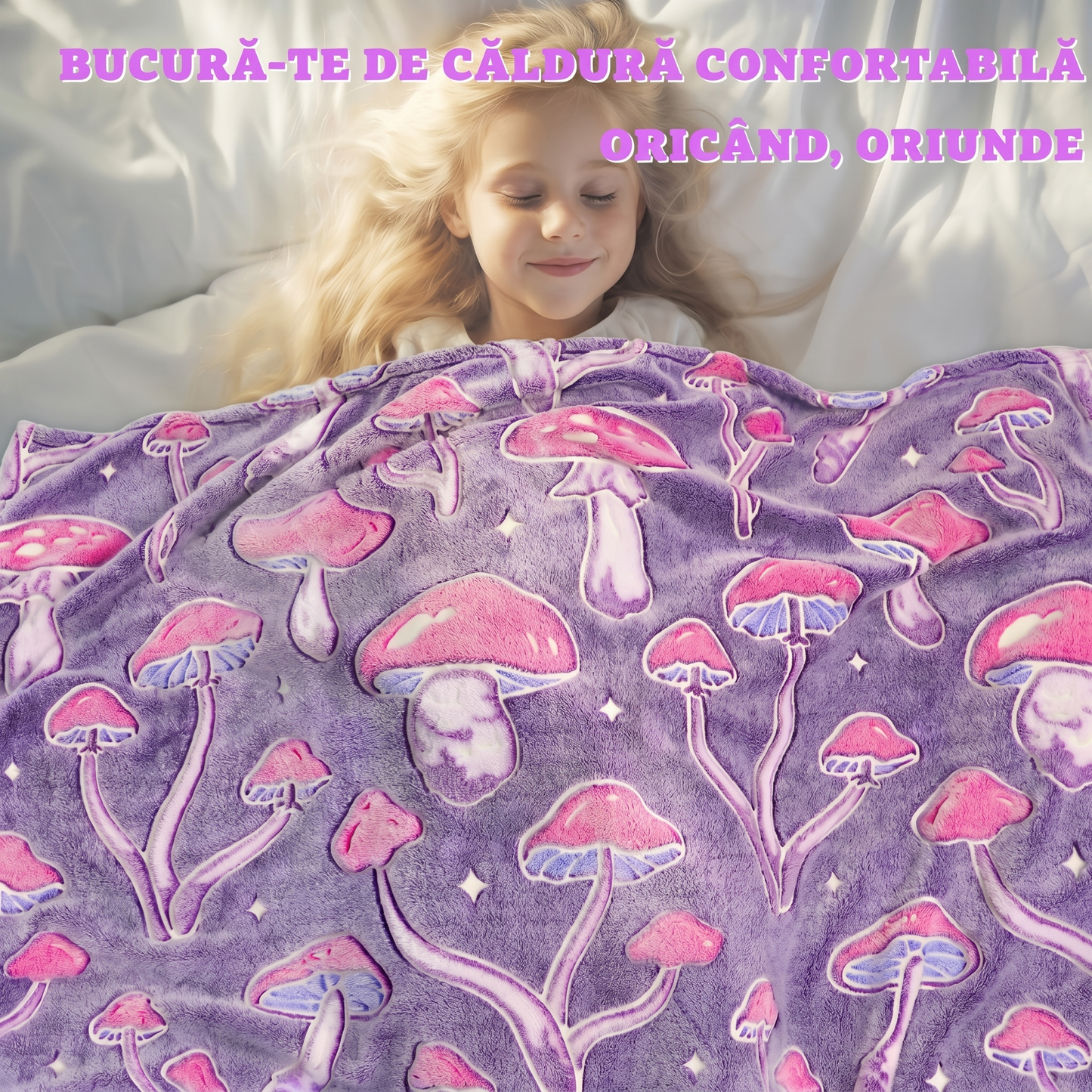 Pătură Pufuoasă Fosforescentă Cu Ciuperci
