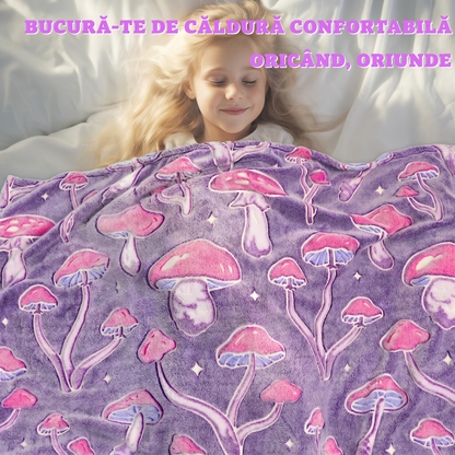 Pătură Pufuoasă Fosforescentă Cu Ciuperci