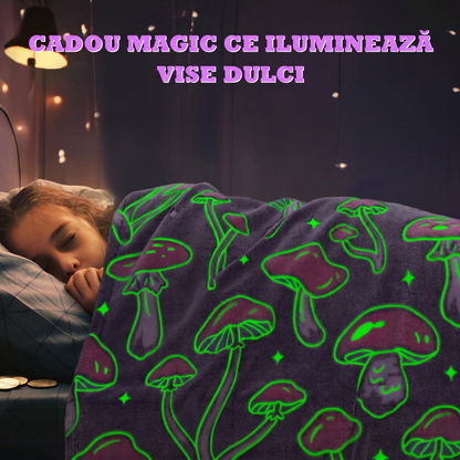 Pătură Pufuoasă Fosforescentă Cu Ciuperci