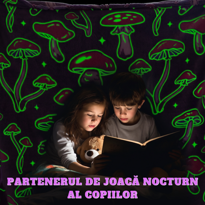 Pătură Pufuoasă Fosforescentă Cu Ciuperci