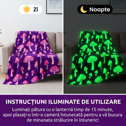 Pătură Pufuoasă Fosforescentă Cu Ciuperci
