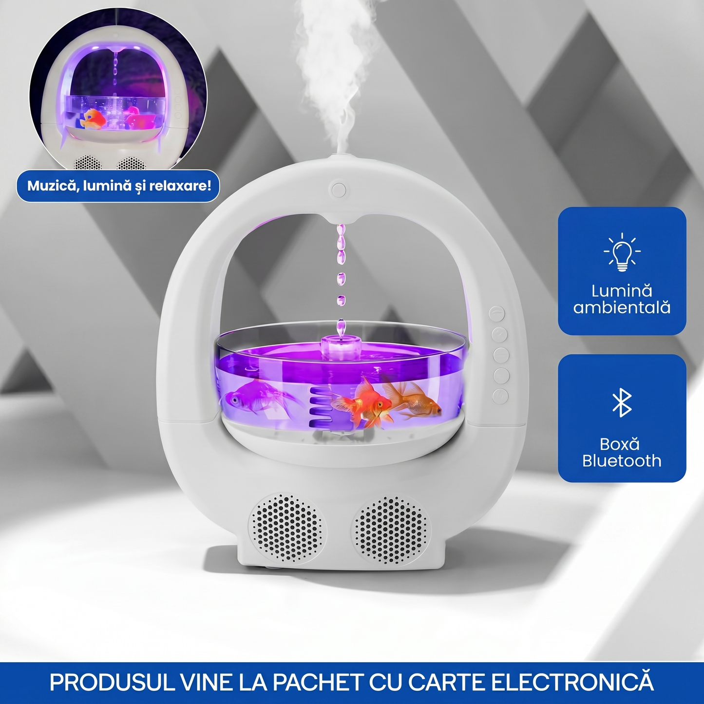 Umidificator 4-În-1 Cu Lumini RGB, Boxă Bluetooth Și Acvariu Decorativ