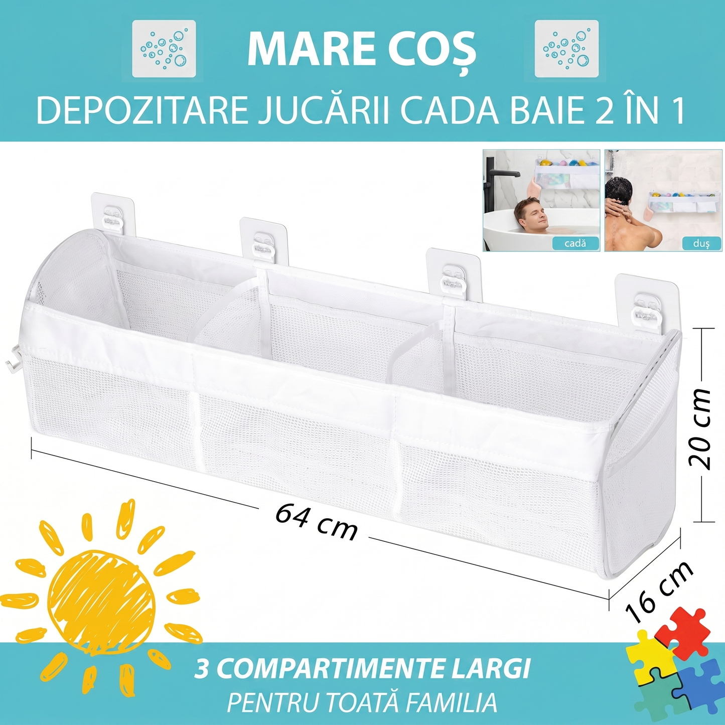 Suport Organizator Tip Plasă pentru Baie