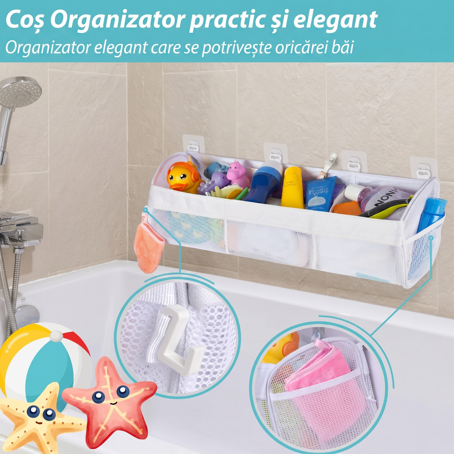 Suport Organizator Tip Plasă pentru Baie