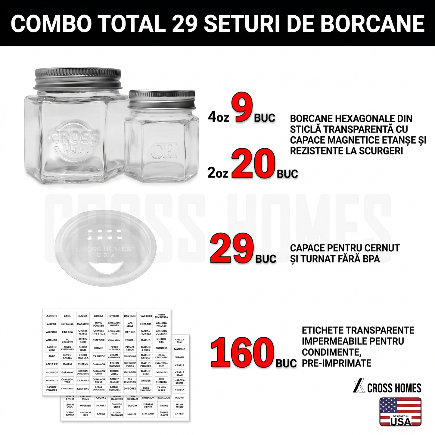 Set Mini Borcane Magnetice pentru Condimente